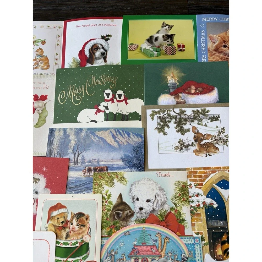 Vintage Animal Christmas Cards Fronts ONLY Scrapbooking Crafts Decoupage 50+